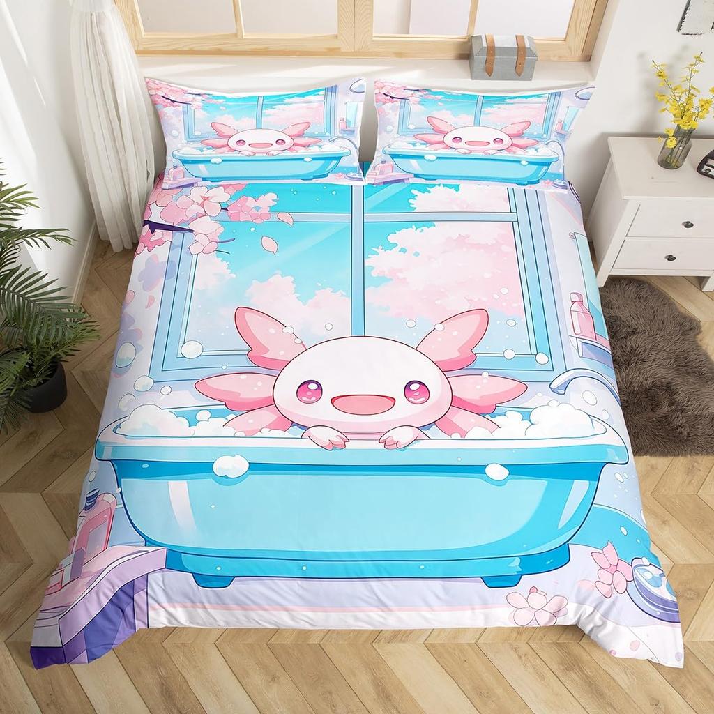 Comforter Kids Axolotl Full Kingcute Ocean Animal Bedding Set Marine Life Romantic Comforter Pink Coral Plant Bed