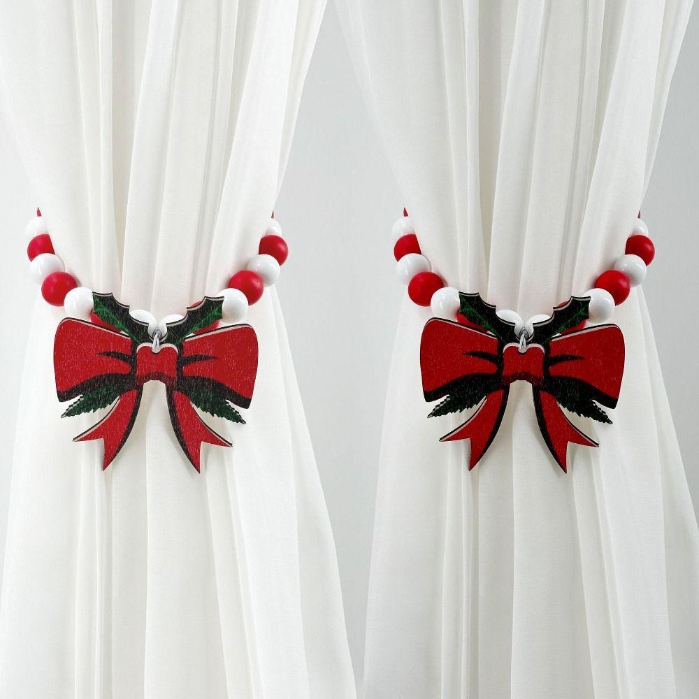 Boho Style Christmas Curtain Ties Beaded Creative Wooden Bead Curtain Holdbacks Cartoon Colorful Window Curtain Buckles