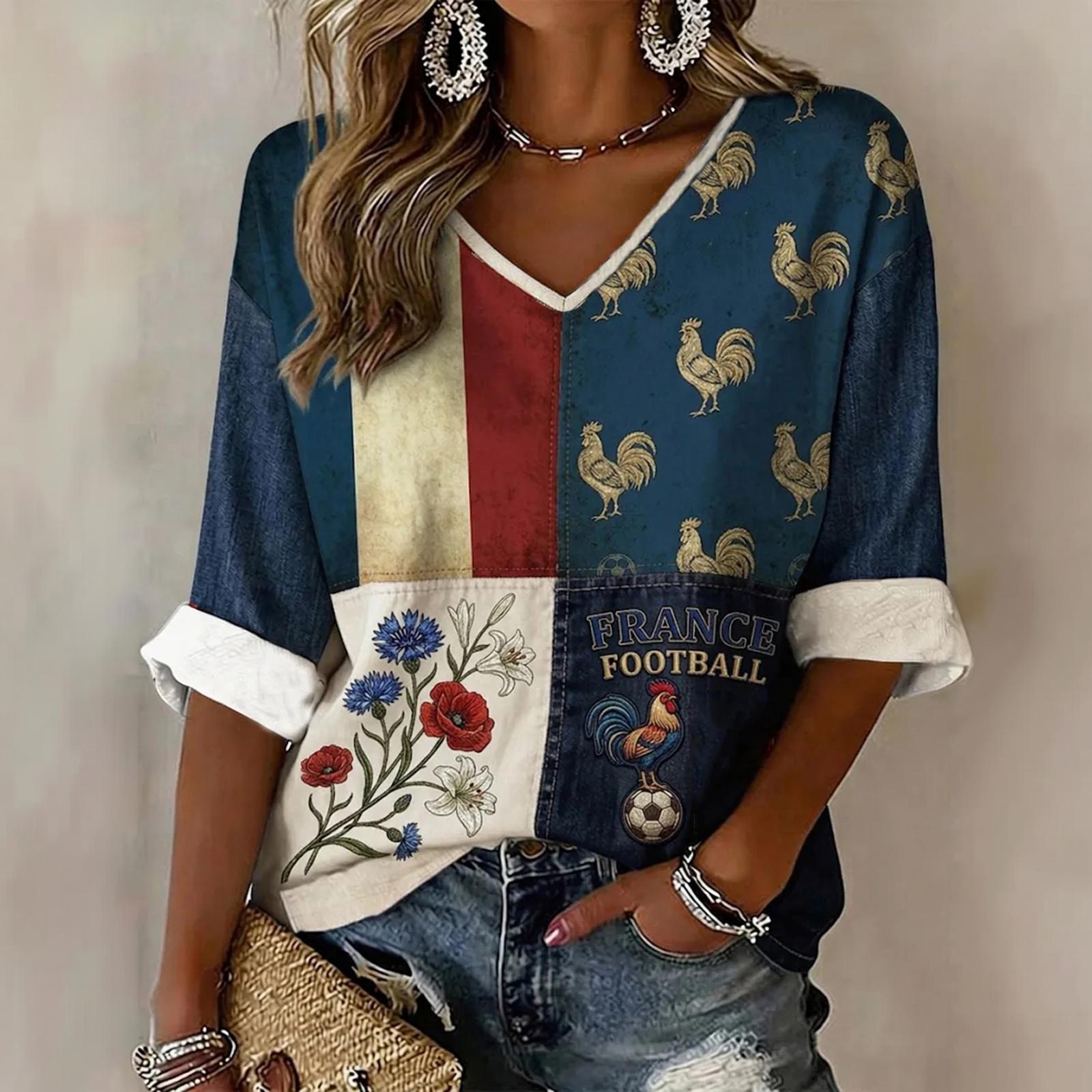 Women s V-Neck Lightweight Soccer Print Top for Spring and Summer XXXL