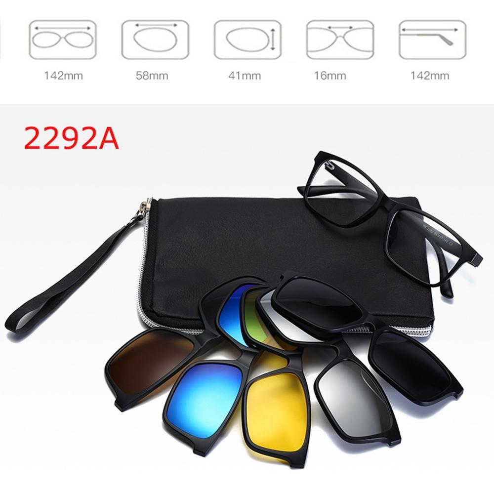 6 In 1 Polarized Sunglasses Men Women Magnetic Clip On Glasses TR90 Optical Prescription Eyeglass Frames Magnet Clips