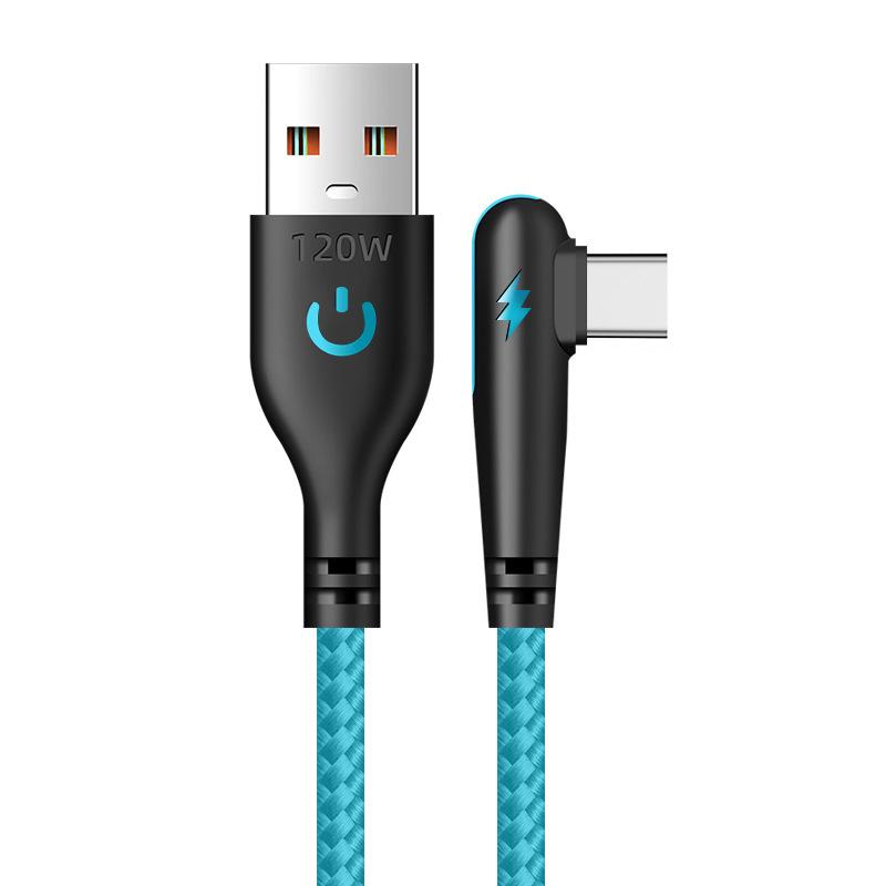 0.25m 1m 2m 120W Braided 90-Degree Elbow Fast Charging USB To Type-C Cable for Gaming for 16 15 14 13 12 Redmi K50