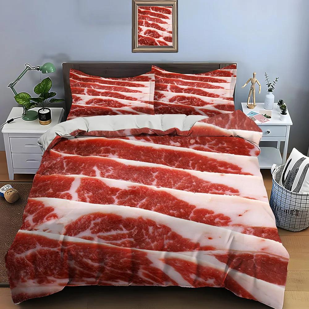 

HD Meat Bacon Food Print Bedding Set Duvet Cover 1 Duvet Cover 2 Pillowcases Adult And Children Bedding Set Luxury For Gifts EU single(135x200cm)
