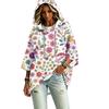 Women's Hooded Pullover Top with Three-Quarter Sleeves Floral Print Casual Fashion Top
