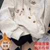 Design sense niche squirrel embroidered hooded sweater women's autumn and winter versatile plush thickened top tide #2244 plush