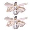 2Pcs Kids Hairpins Ribbon Bow Faux Pearls Decor Baby Hair Clips Rounded Edges Gentle Clamping Force Mini Size Hair Pins