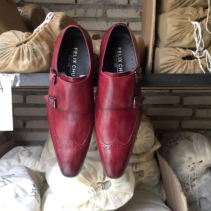 Men'Sdressshoes Pointed Monk Monk Shoes Cowhide Dress Leather Shoes Men'S Double Buckle Business Casual Shoes