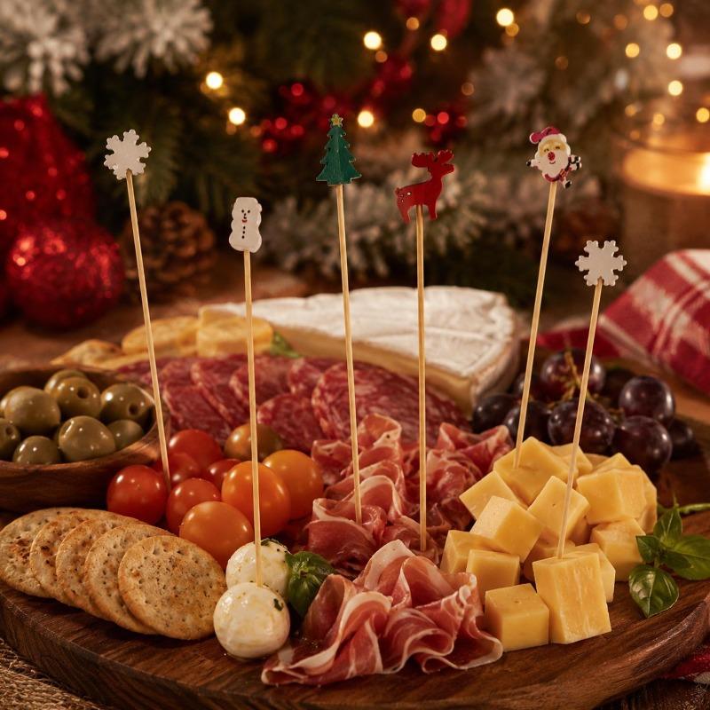 13cm Christmas Bamboo Sticks Santa Snowflake Xmas Tree Cake Fruit Skewers Christmas Party Birthday Wedding Decoration Food Picks