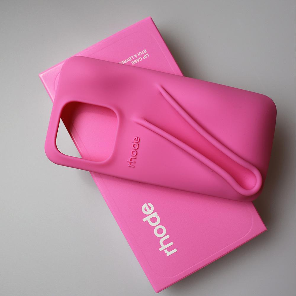 Rhode Silicone Full-Coverage iPhone 13/14/15 Pro Max Case with Lipstick Lip Gloss Design