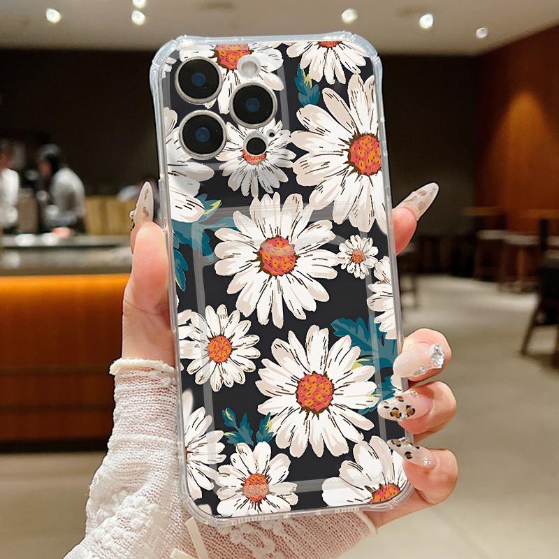 Flowers Print Card Slot Phone Case For iPhone Air 16e 17 16 15 Pro Max 14 13 Pro Max Shockproof Clear Soft Silicone Cover