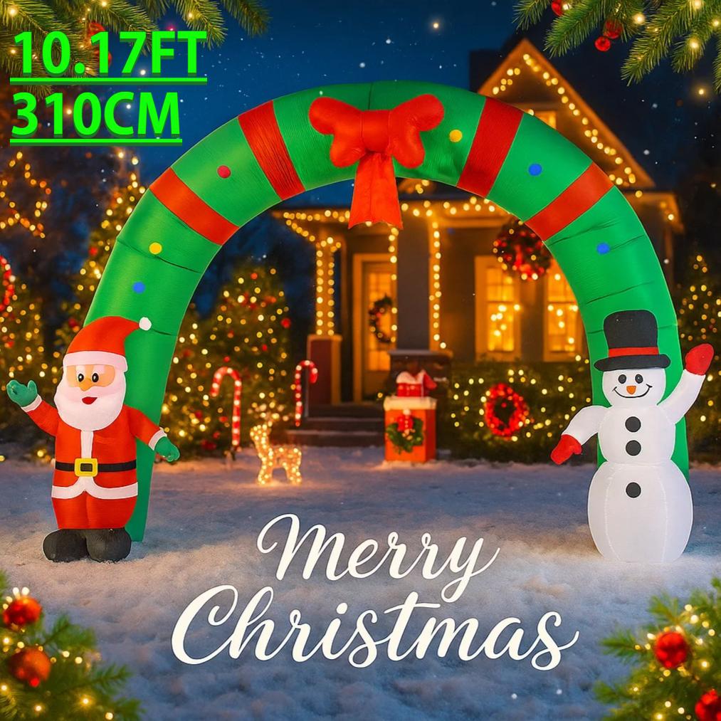 10.17FT Yard Party Decoration Inflatable Arch Santa Claus Snowman Toy LED Lit Xmas Home Supplies Ornament Christmas Holiday Gift