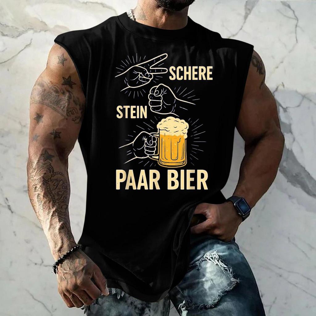 Men Sleeveless Tank Top Loose Fit Casual Streetwear Textured Pattern Printed Vest for Sports Vacation Daily Wear