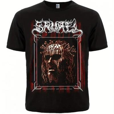 Samael Opposing Ceremony Black Tshirt Pattern Tshirt Casual Round Neck Short Sleeve Top Mens Street Style