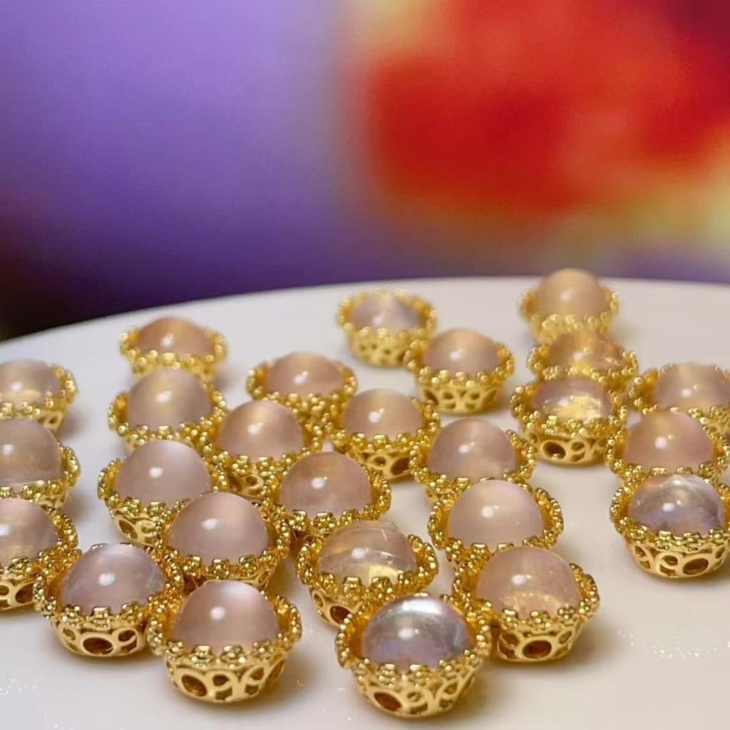 5Pcs, Energy Natural Stone Rose Quartz Pendant with Golden Edged Accents, Healing Crystal Charms for Jewelry Making DIY Materials, Mini Decor Supplies