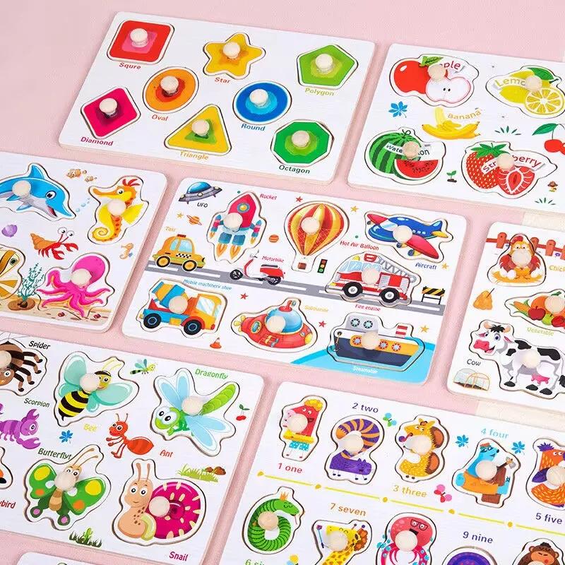 Handheld Board Puzzle Blocks, Children's Shape Matching Panels, Puzzle Wooden Toys