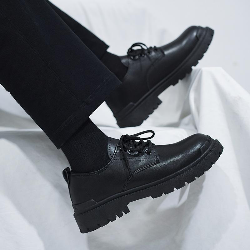 Men's leather boots autumn new British platform casual trend men's shoes formal chef work shoes low top Martin boots