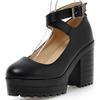 Fashion 2025 Thick Heels Ankle Strap Platform Women Pumps Spring Fall Leisure Female Punk Goth Round Toe Casual Black Shoes for Women