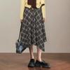 Spring 2026 Women's Retro Plaid Irregular A-Line Skirt