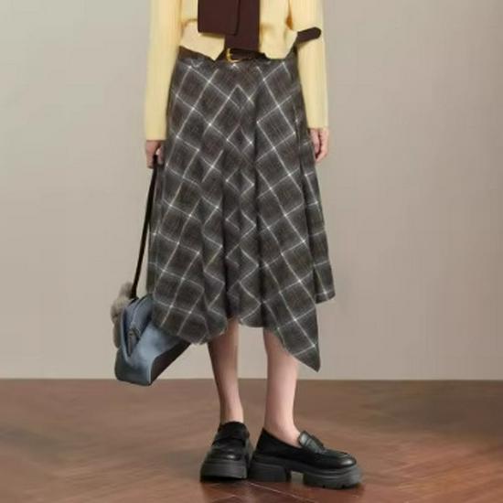 Spring 2026 Women's Retro Plaid Irregular A-Line Skirt