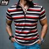Men's Multicolor Stripe Polo Shirt - Contrast Black Collar 4-Button Placket Casual Retro Style Short Sleeve Top In Bold Tones