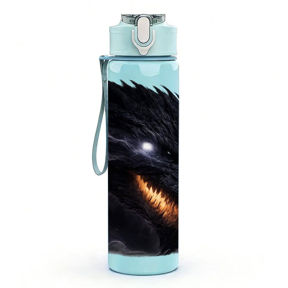1PC Dark Black Winged Beast Fantasy Portrait Print 750ml Color Plastic Sports Water Bottle Leakproof Flip Straw Lid Suitable for Sports Office Use