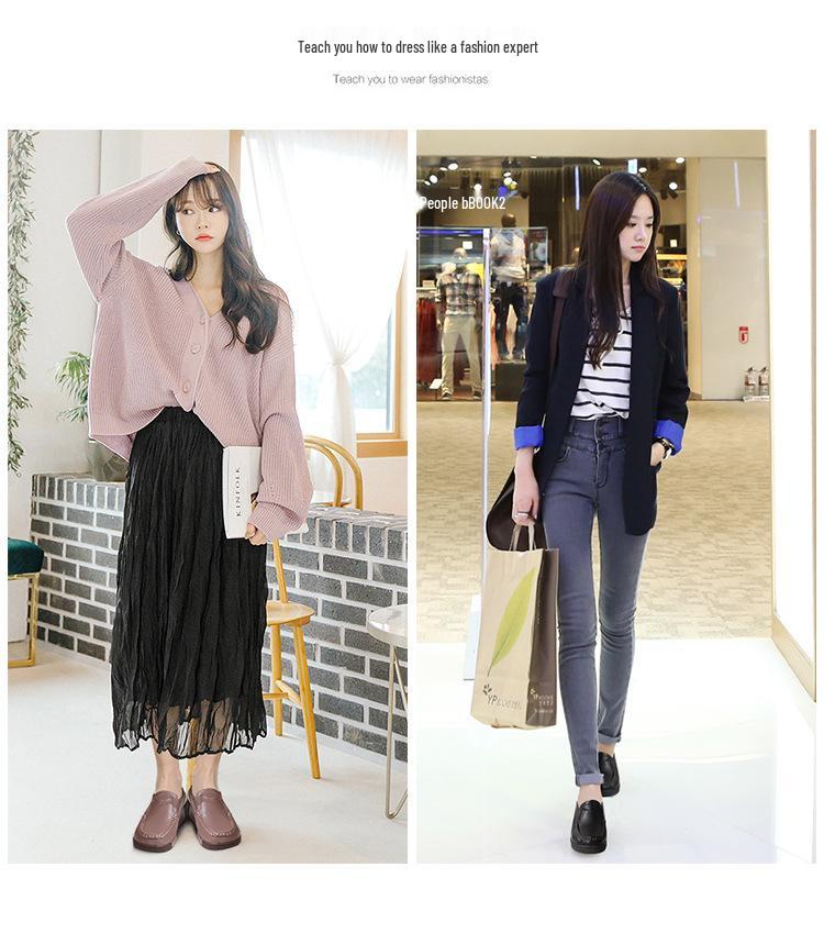 Genuine Leather Thick-Soled Loafers for Women - Soft, Casual Slip-On Shoes for All Seasons, Suitable for Pregnant Women