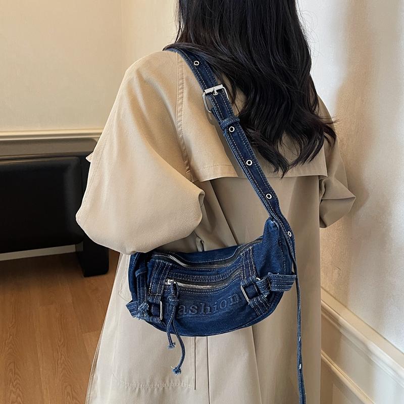 Large Capacity Commuter Tote Bag Women's Denim Shoulder Crossbody Bag