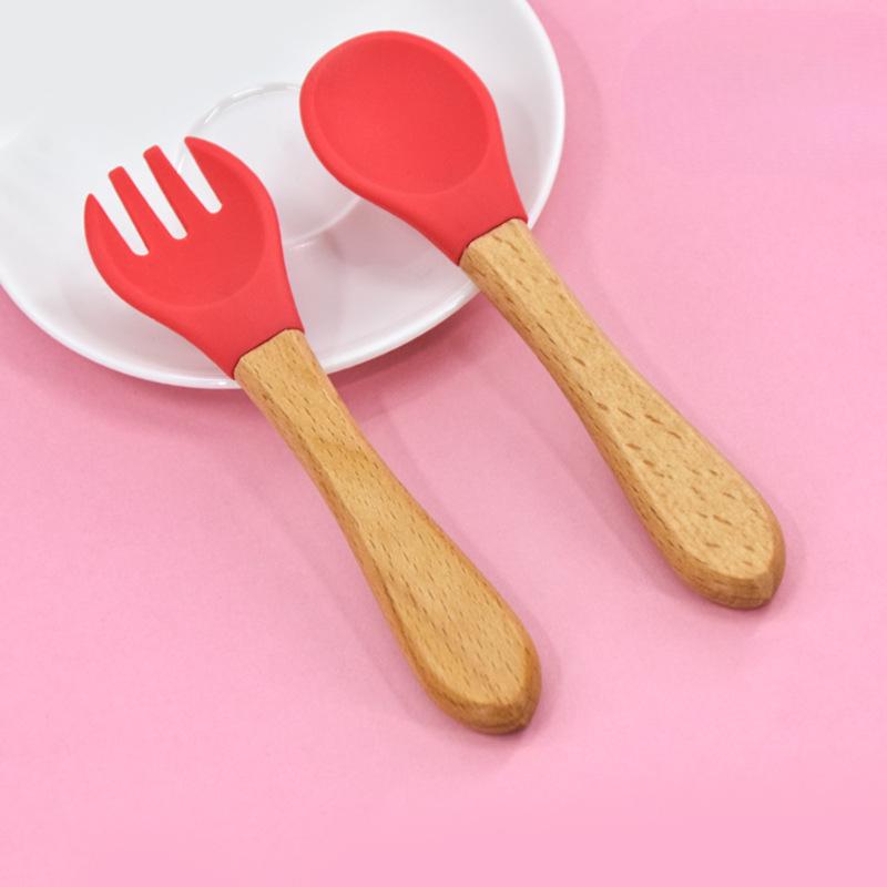 Children's Wooden Handle Fork Spoon Baby Feeding Hot SpoonInfant Training Tableware