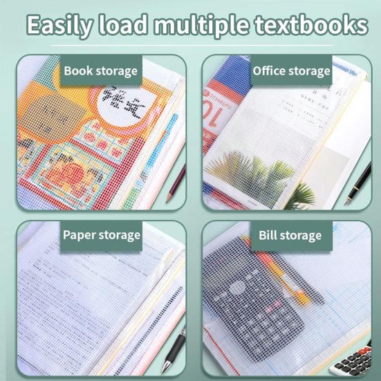 5 Pcs Mesh Zipper Bag A4 Letter Size Document Pouch Clear Plastic Waterproof Mesh Bag for Office School Travel