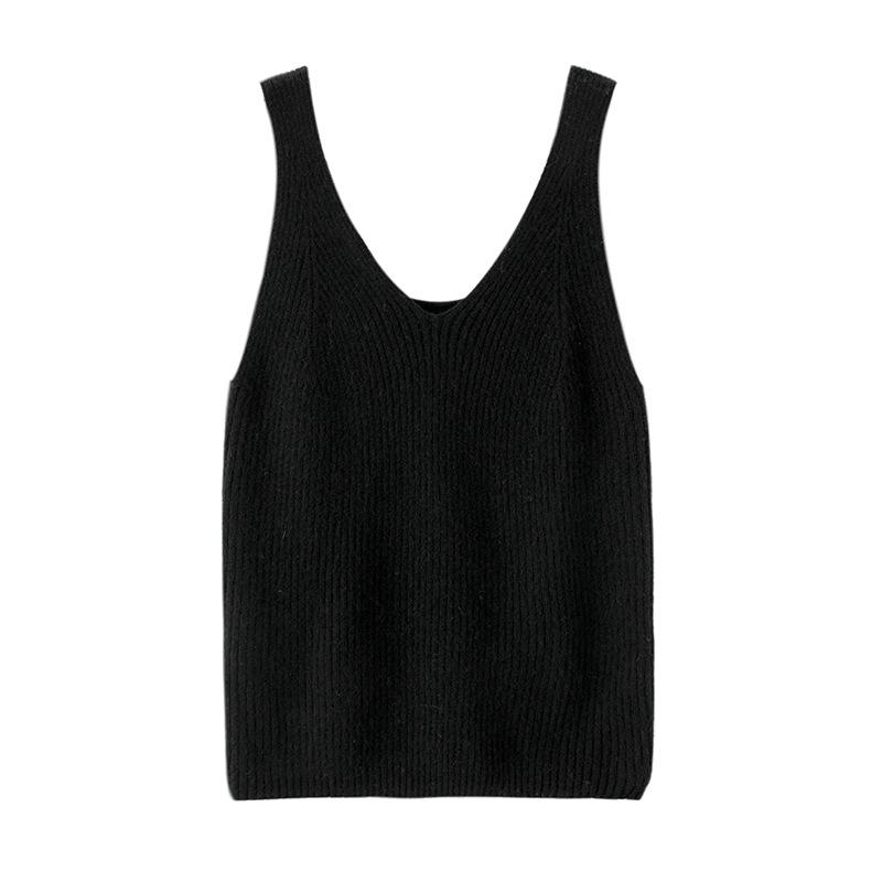 Women’s V-Neck Cashmere Camisole Sweater - Fitted, Sleeveless with Elegant Back Design for Autumn & Winter