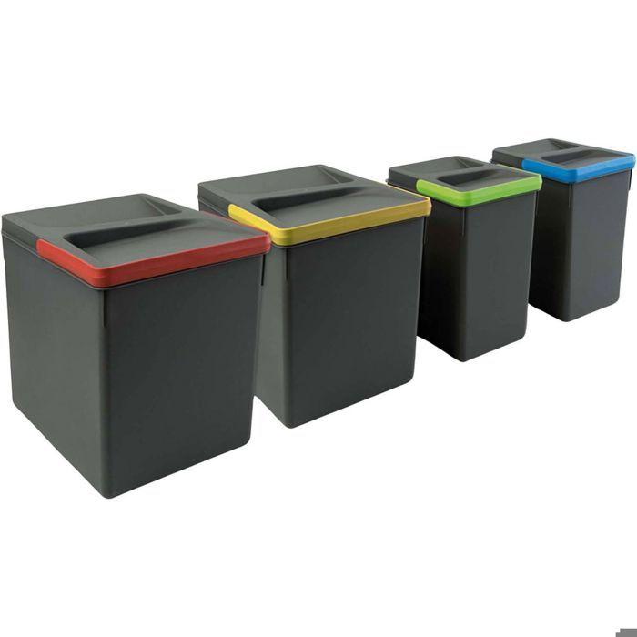 Emuca - Cubos de basura para cajón de cocina Recycle, Altura 266, 2x15L + 2x7L, Plástico gris antracita, Plástico - gris