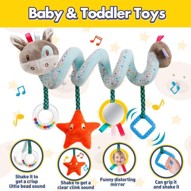 Giocattoli per Seggiolino Auto per Bambini, Giocattolo Attività per Passeggino per Bambini e Bambine 0 3 6 9 10 12 Mesi, Giocattoli di Peluche a Spirale da Appendere, Riempitivi per Calze di Natale per Neonati