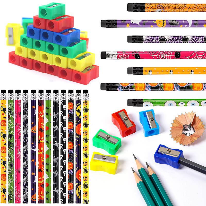 36PCS Halloween Themed Pencil Set HB Pencils Colorful Sharpeners Student Stationery Goodie Bag Filling Gift Boy Girl Favors ZYF