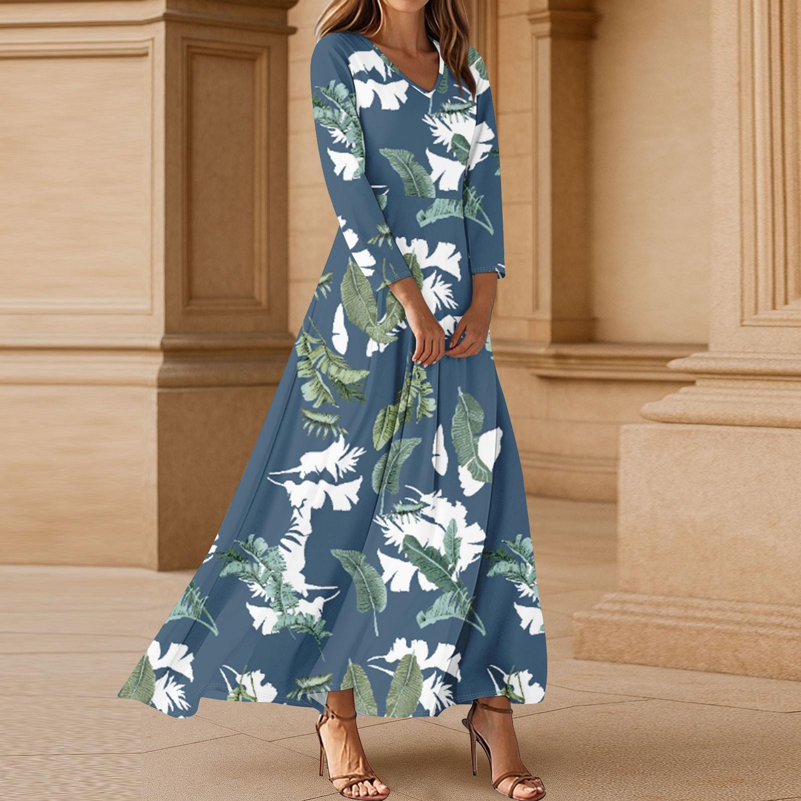 

Платья для женщин Винтажное туниковое платье миди с завышенной талией Летнее повседневное платье с рукавом 3/4 L