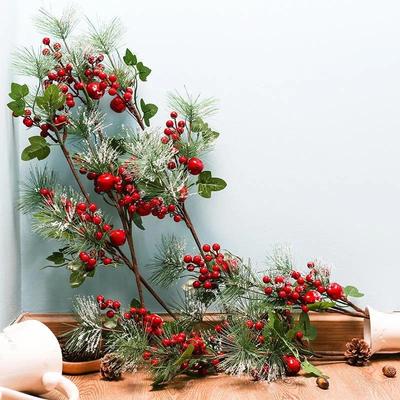 Christmas Berries Pine Artificial Berry Pine Branch Needles Faux Christmas Plant Xmas Tree Wreath DIY New Year Christmas Decor