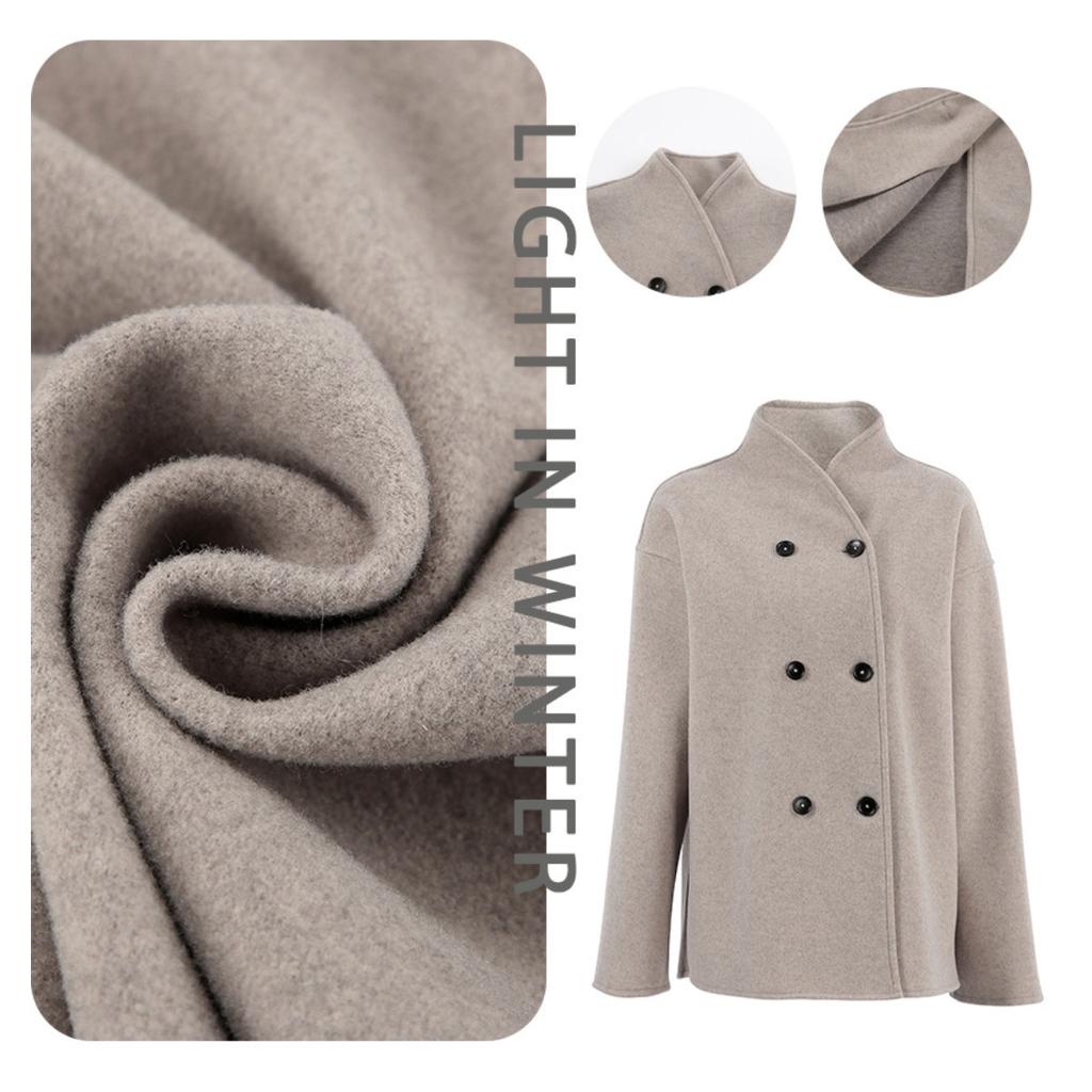 2025 Autumn Winter New Vintage Brown Wool Blend Coat Women's V-Neck Office Warm Outerwear