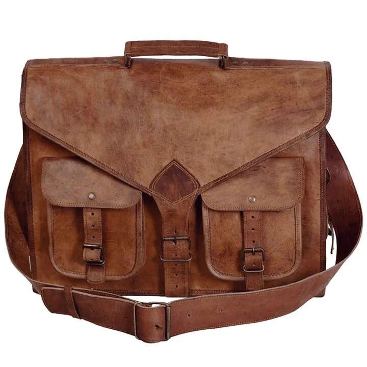 Genuine Vintage Brown Leather Messenger Bag Shoulder Laptop Bag Briefcase