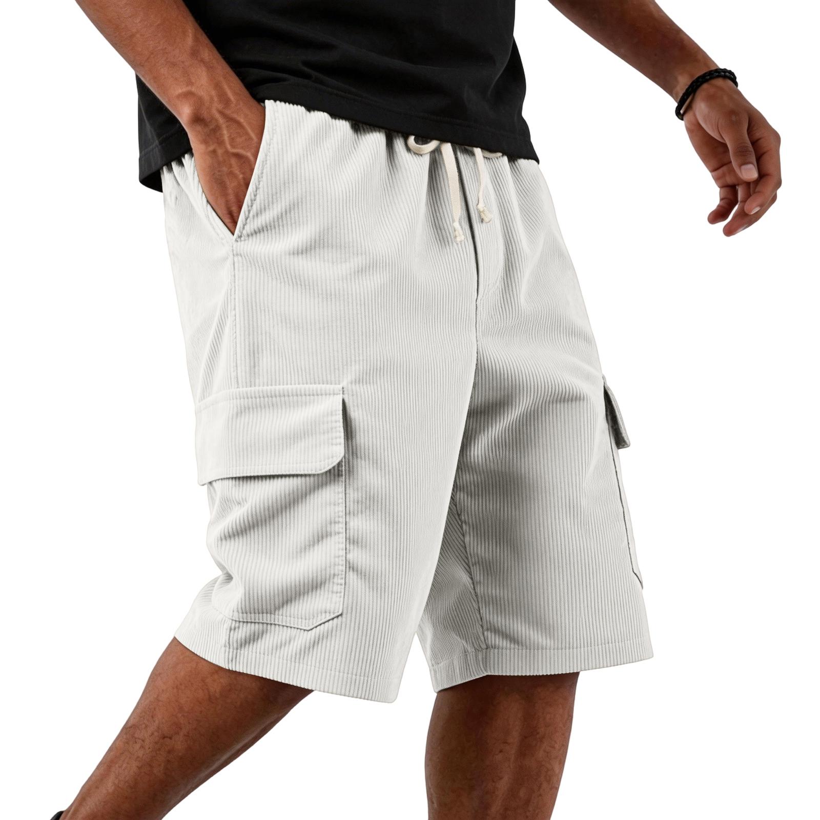 

Men s Corduroy Casual Five-pocket Pants With Loose Drawstring For Sports Workwear Shorts XL білий