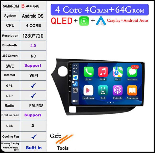 QLED Android 14 Pentru Honda INSIGHT 2 2009-2014 Radio Auto Player Multimedia Autoradio DSP Navigație GPS CarPlay Stereo
