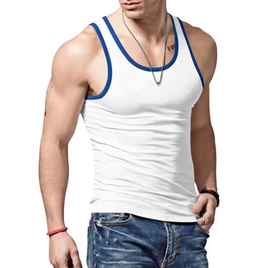 Men Sport Vest Round Neck Sleeveless Block Vest Slim Fit Color Fitness Tops Stretchy Bottoming Tops