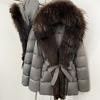 Winter lace-up hooded loose thickened coat women's retro versatile temperament real fox fur collar duck down jacket