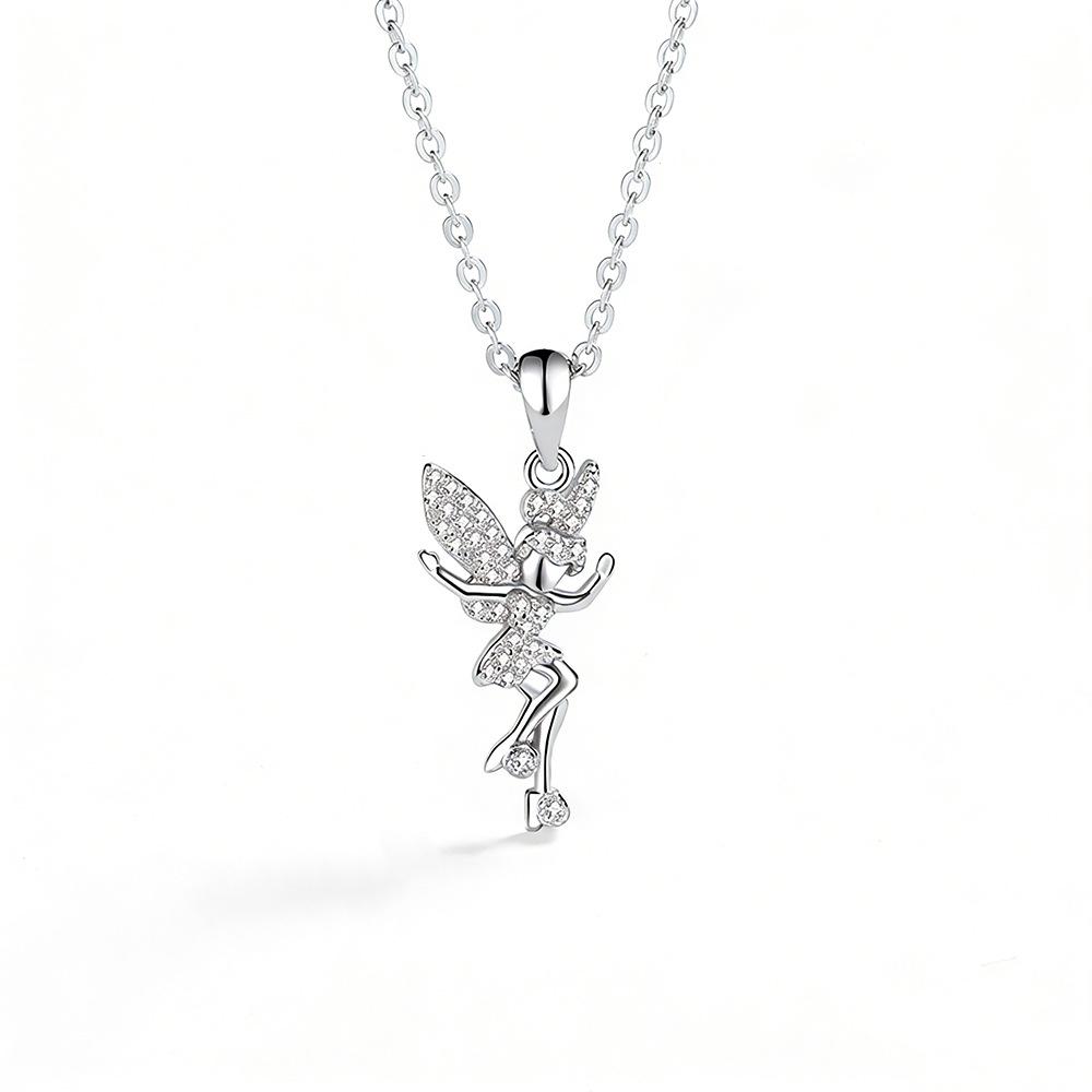 S925 Sterling Silver Angel Pendant Necklace for Women - Light Luxury Clavicle Chain with Versatile Elf Design