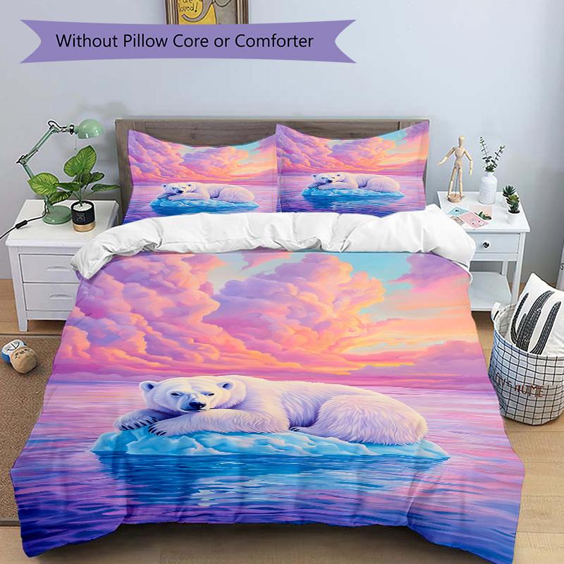 3pcs Polar Bear Sunset Duvet Cover Set, Soft Comfortable Duvet Cover,Guest Room (1*Duvet Cover + 2*Pillowcase, Without Core) yy251104186