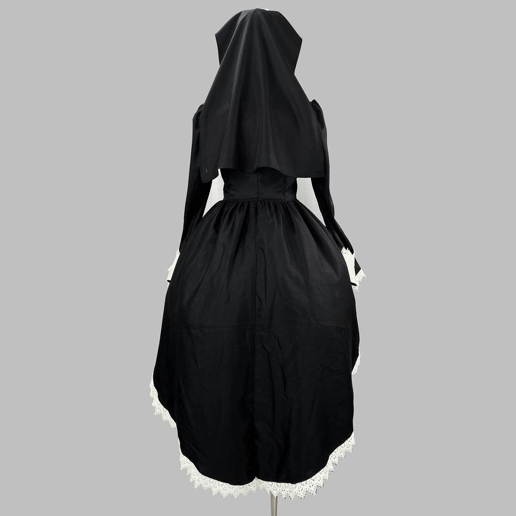 Dark Style Embroidered Halloween Nun Costume - COS Performance Subculture Outfit