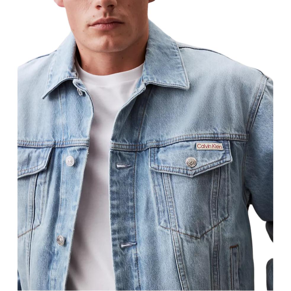 Calvin Klein Loose Minimalist Button Long Sleeve Denim Jacket Men jackets Blue 40EM740-400