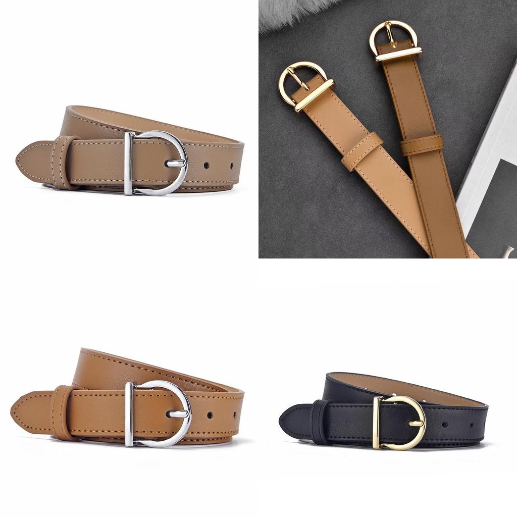 Elegant Womens Leather Belt With Geometric Metal Loop For Daily Casual Styling