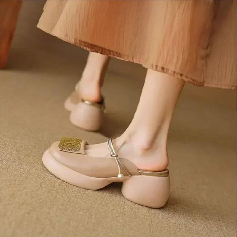 

Босоножки Baotou на толстой подошве женские полуслиповые износостойкие шлепанцы на блочном каблуке женская обувь zapatos de mujer каблуки женские шлепанцы 40