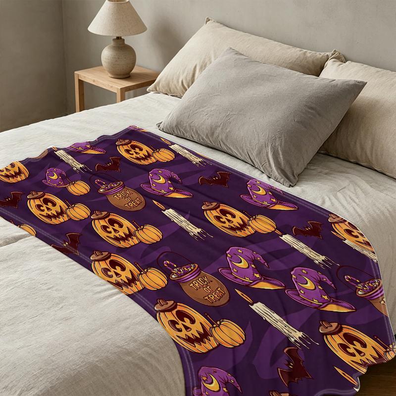 Plush Flannel Throw Blanket Soft Warm, Machine Washable, Halloween & Christmas Themed, Perfect for Home Office Naps & Festive Decor