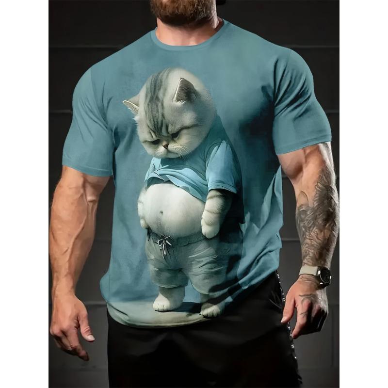 Funny Cartoon Cat T-Shirts Animal 3D Print Men Women Short Sleeve T Shirt Oversized Street Harajuku Y2K