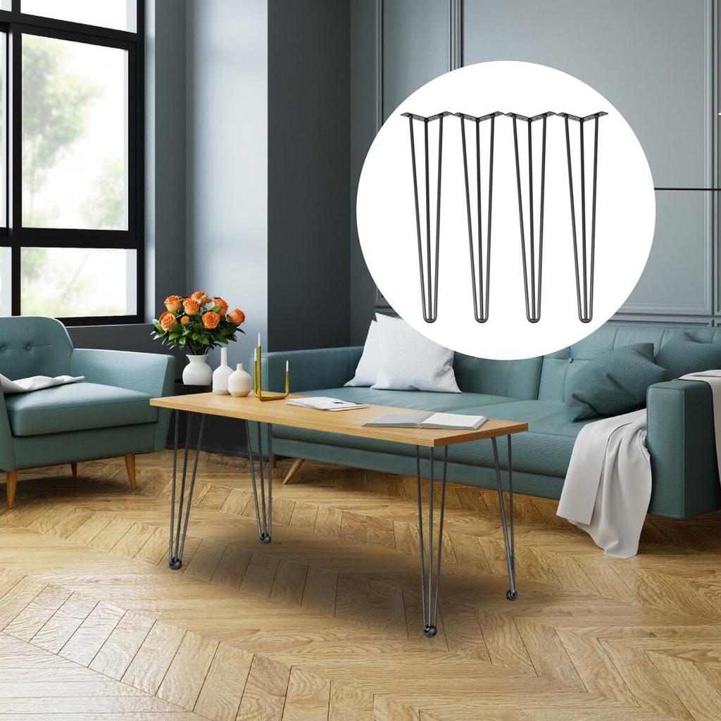 Hairpin Table Legs 28 inch Black Set of 4 Desk Legs Each 220lbs Capacity Hairpin Desk Legs 3 Rods for Bench Desk Dining End Table Chairs Carbon Steel