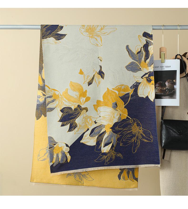 Double-Sided Women's Winter Ink Painting Snood: Imitation Cashmere Scarf for Air-Conditioned Rooms.